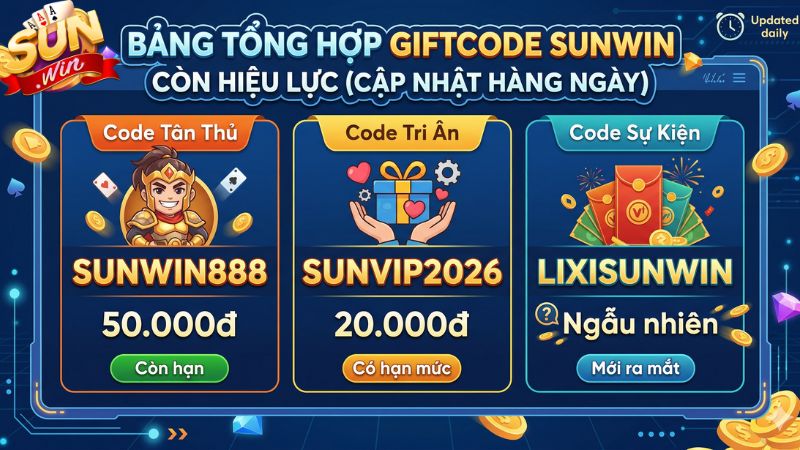 Bảng tổng hợp Giftcode Sunwin còn hiệu lực (Cập nhật hàng ngày)